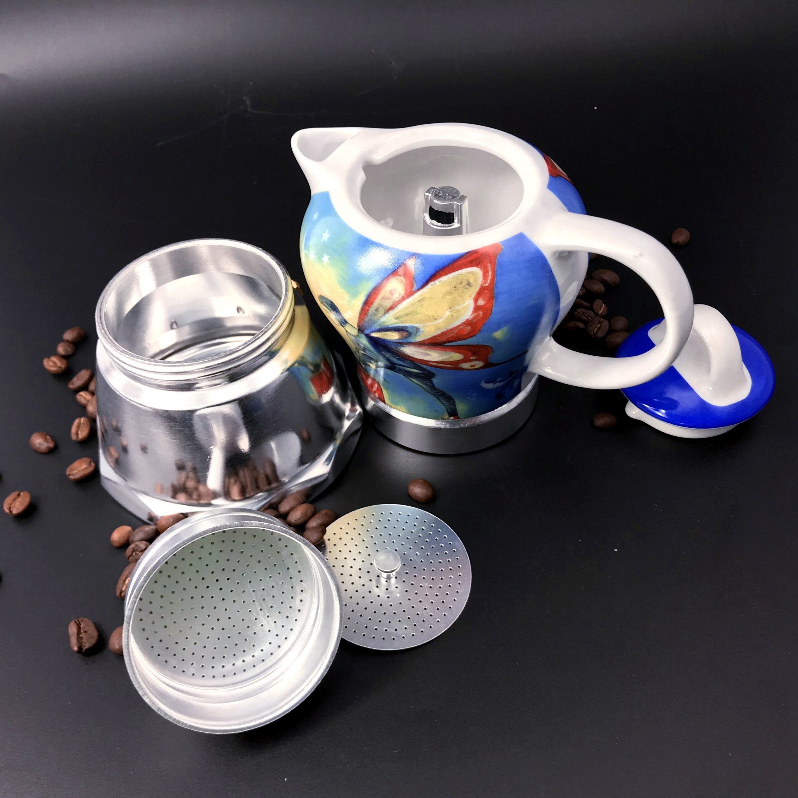 Fairy Vintage Porcelain Ceramic Italian Stove Top Espresso Coffee Maker 3-4Cups