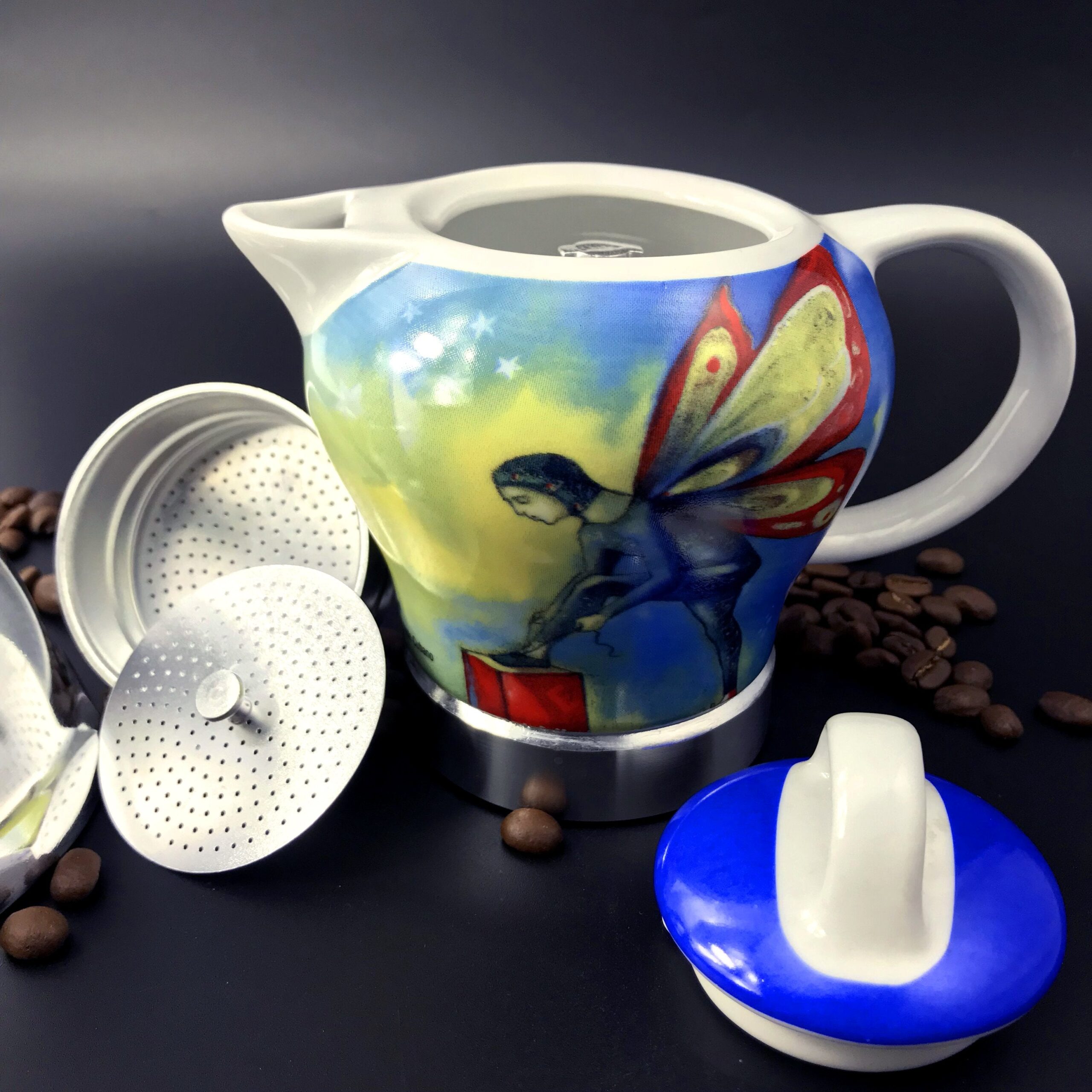 Fairy Vintage Porcelain Ceramic Italian Stove Top Espresso Coffee Maker 3-4Cups