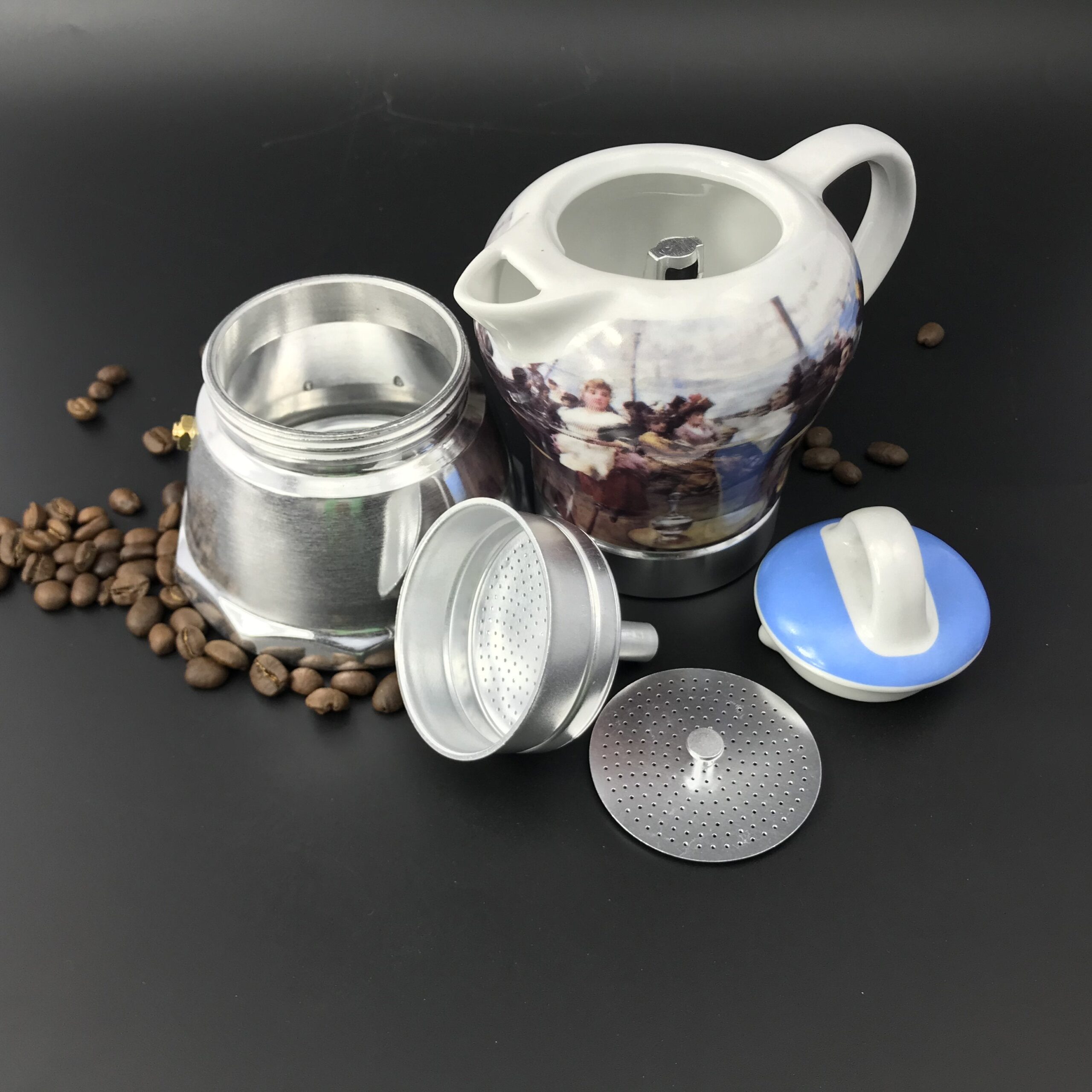 Afternoon Tea Vintage Porcelain Ceramic Italian Stove Top Espresso Coffee Maker