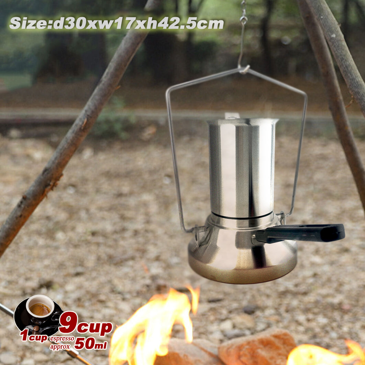 2 In 1 Camping Stainless Steel 9Cup Pot Moka Coffee Maker Italian Espresso