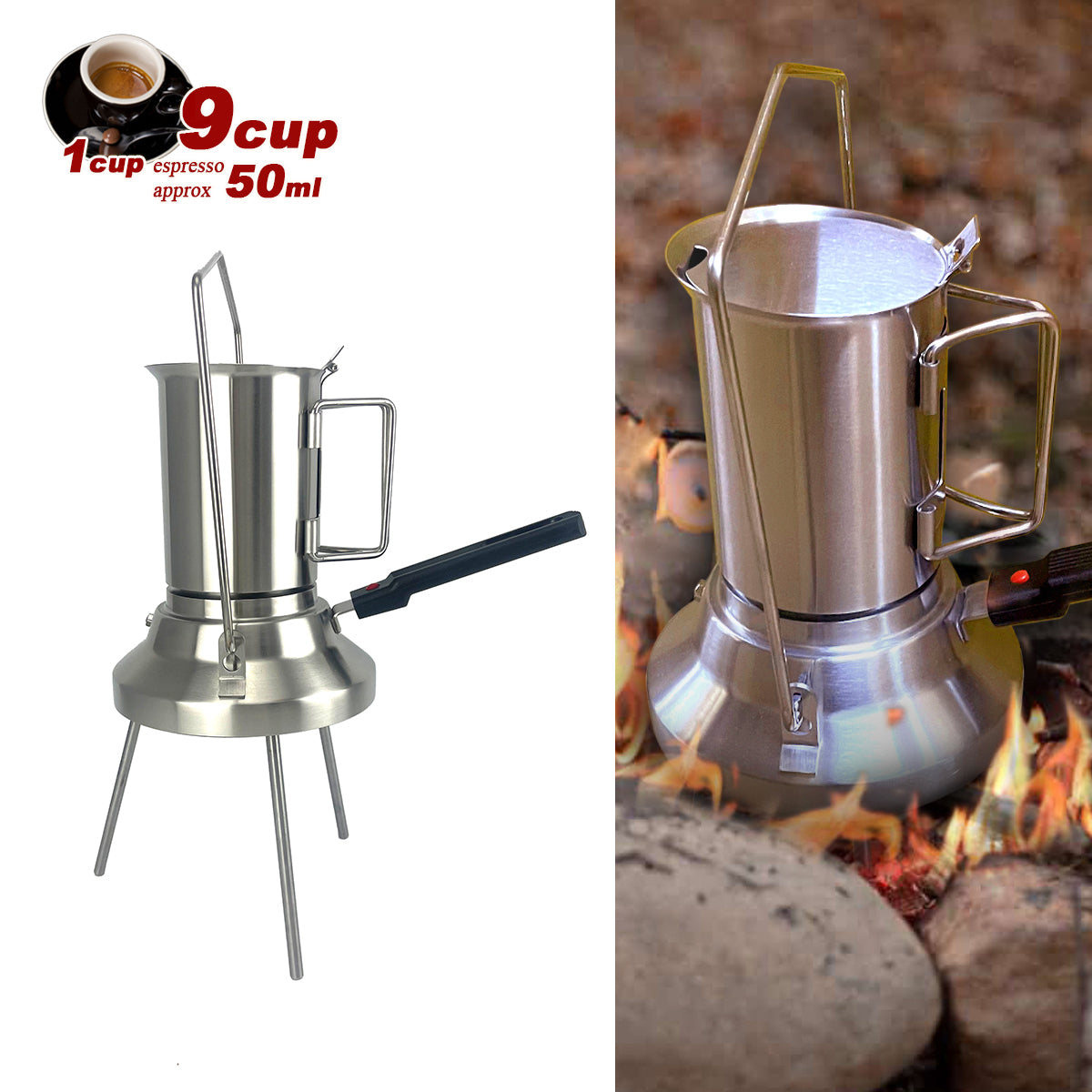 2 In 1 Camping Stainless Steel 9Cup Pot Moka Coffee Maker Italian Espresso