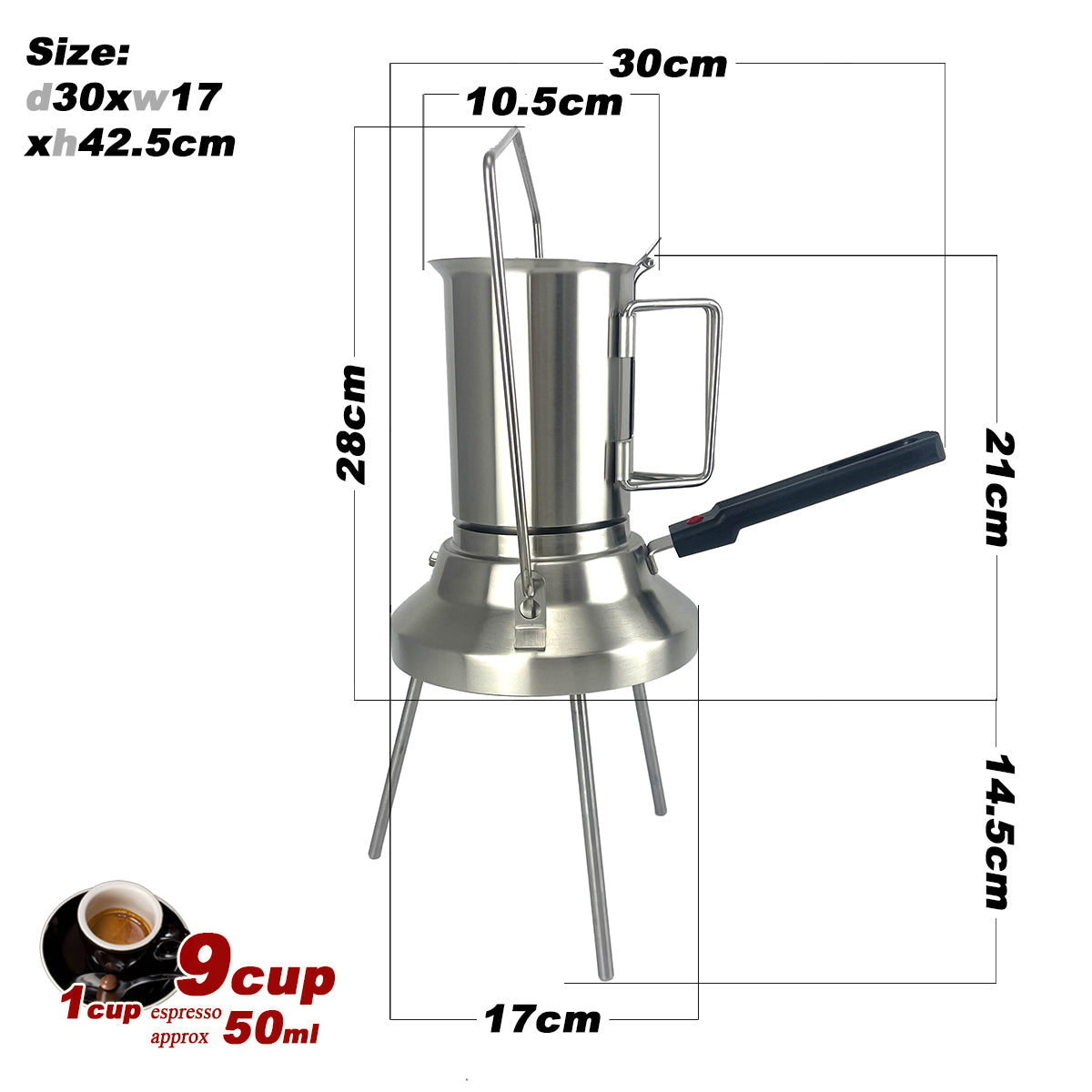 2 In 1 Camping Stainless Steel 9Cup Pot Moka Coffee Maker Italian Espresso