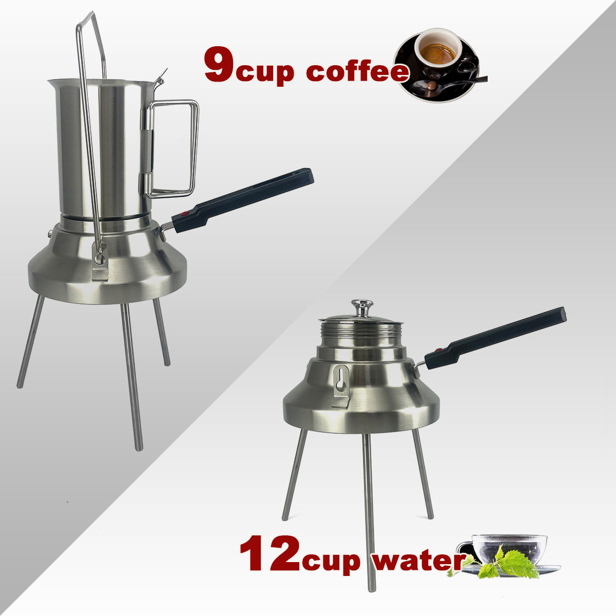 2 In 1 Camping Stainless Steel 9Cup Pot Moka Coffee Maker Italian Espresso