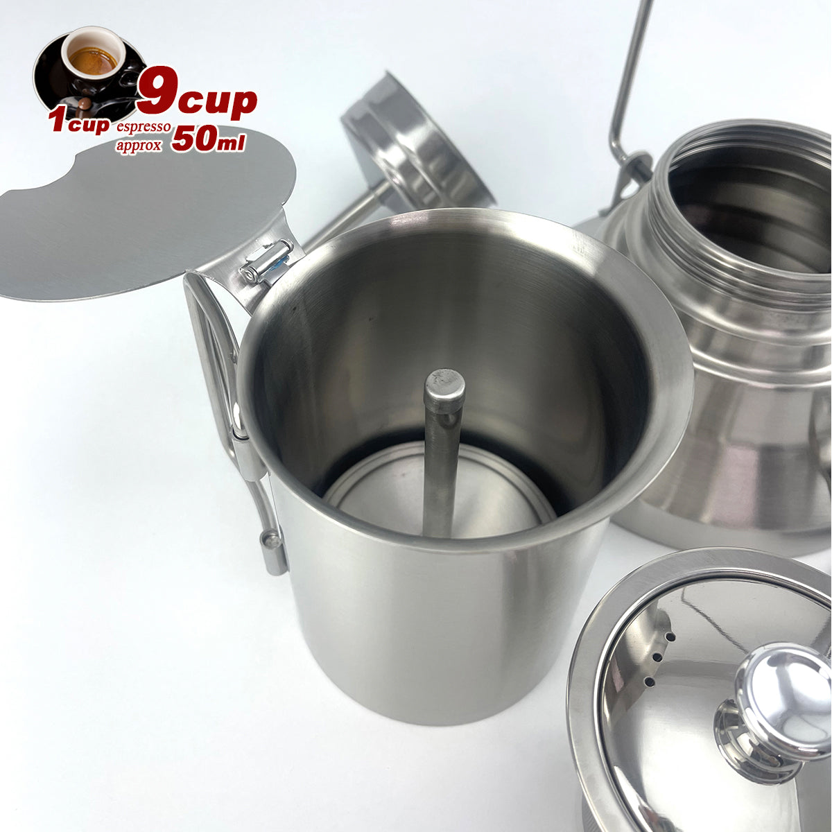 2 In 1 Camping Stainless Steel 9Cup Pot Moka Coffee Maker Italian Espresso