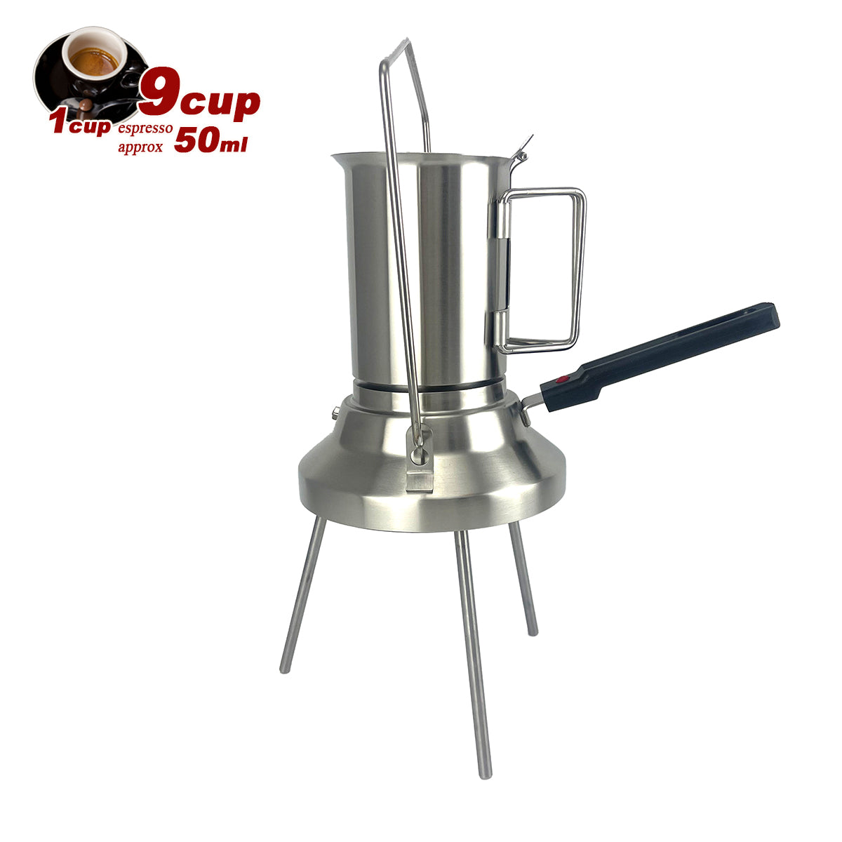 2 In 1 Camping Stainless Steel 9Cup Pot Moka Coffee Maker Italian Espresso