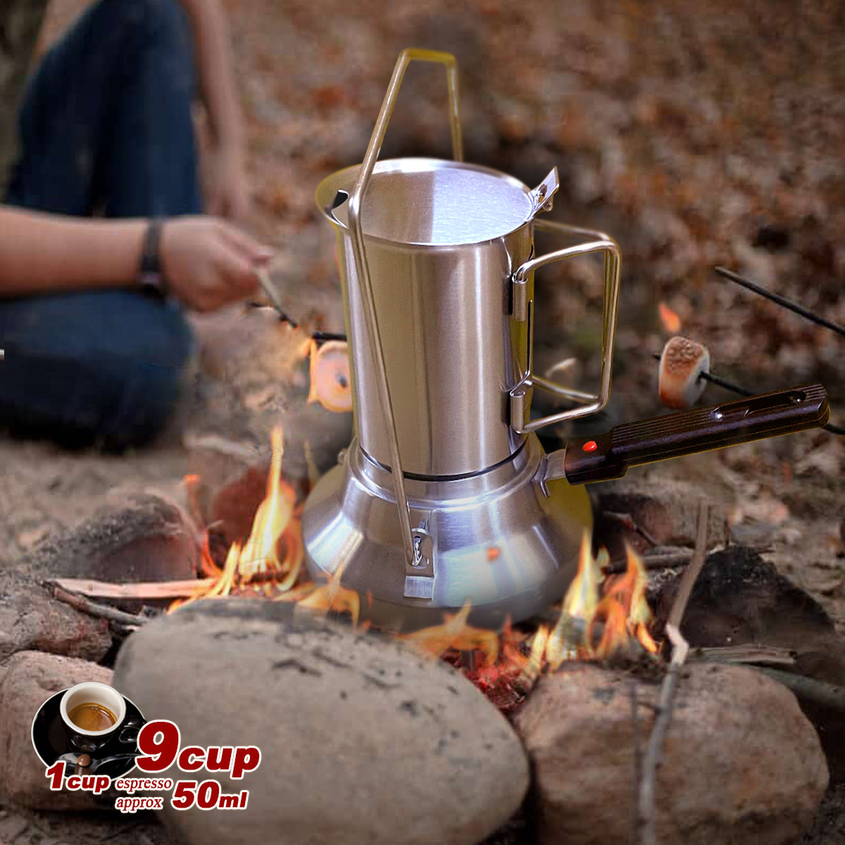 2 In 1 Camping Stainless Steel 9Cup Pot Moka Coffee Maker Italian Espresso