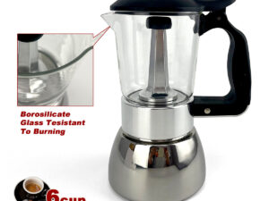 Borosilicate Glass Stainless Steel Moka Pot Coffee Maker Italian Espresso 6Cups