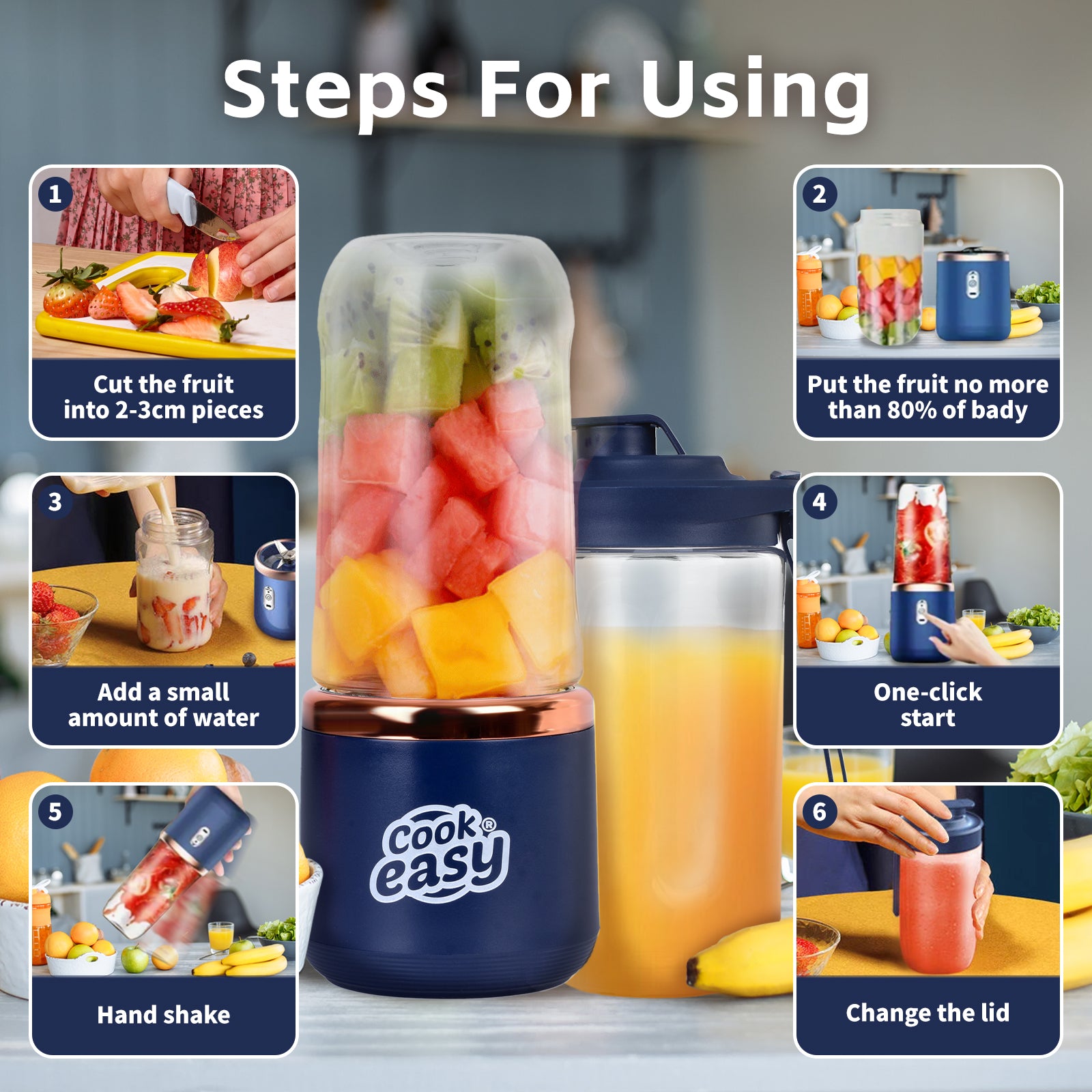 400ml USB-C Rechargeable Portable Juicer w/ Travel Lid – Personal Blender for