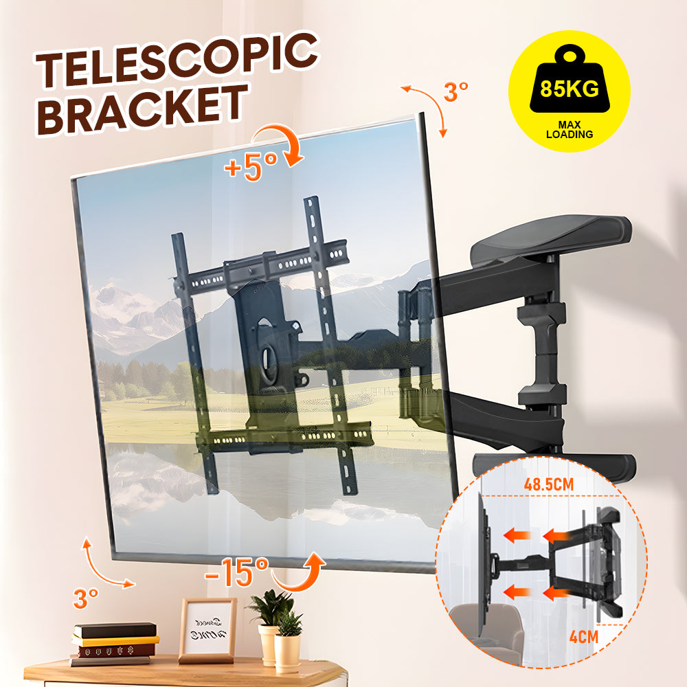 Telescopic Swivel & Tilt TV Monitor Wall Mount Bracket Load up to 85kg Full