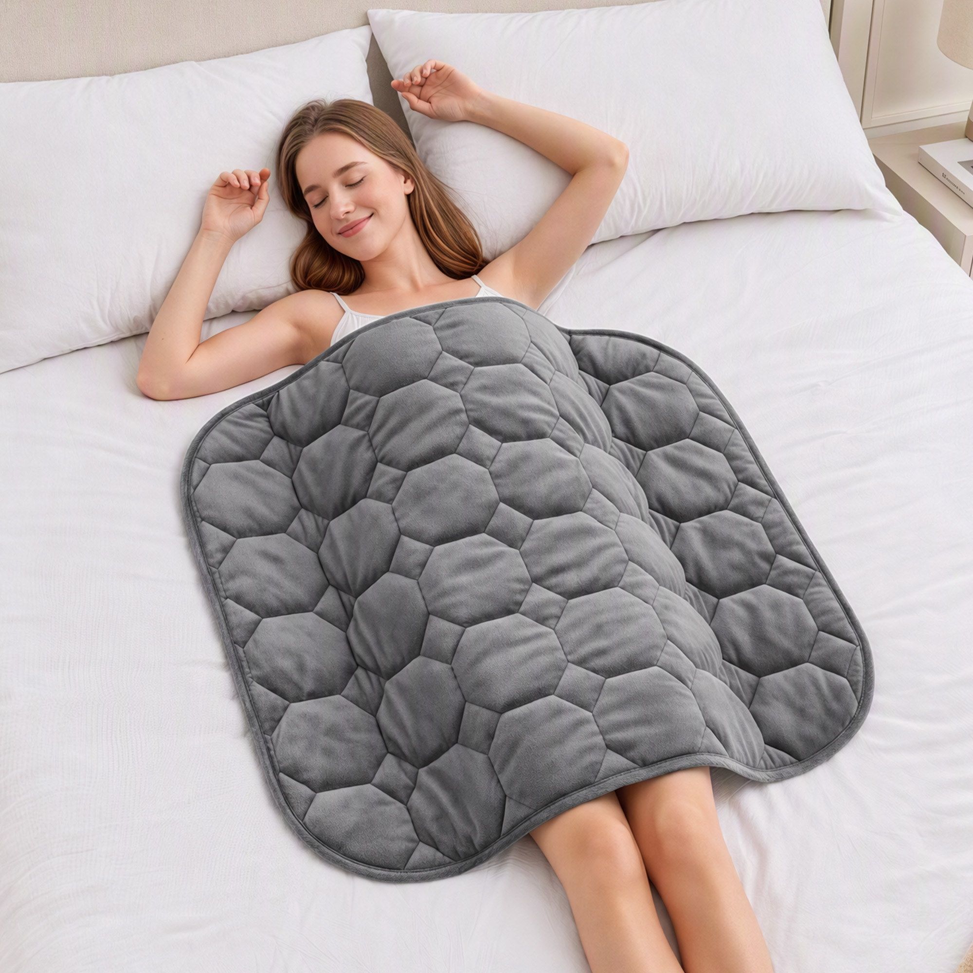 Giselle Weighted Lap Blanket 3.2KG Grey Crystal Velvet Quilted Glass Bead Fill