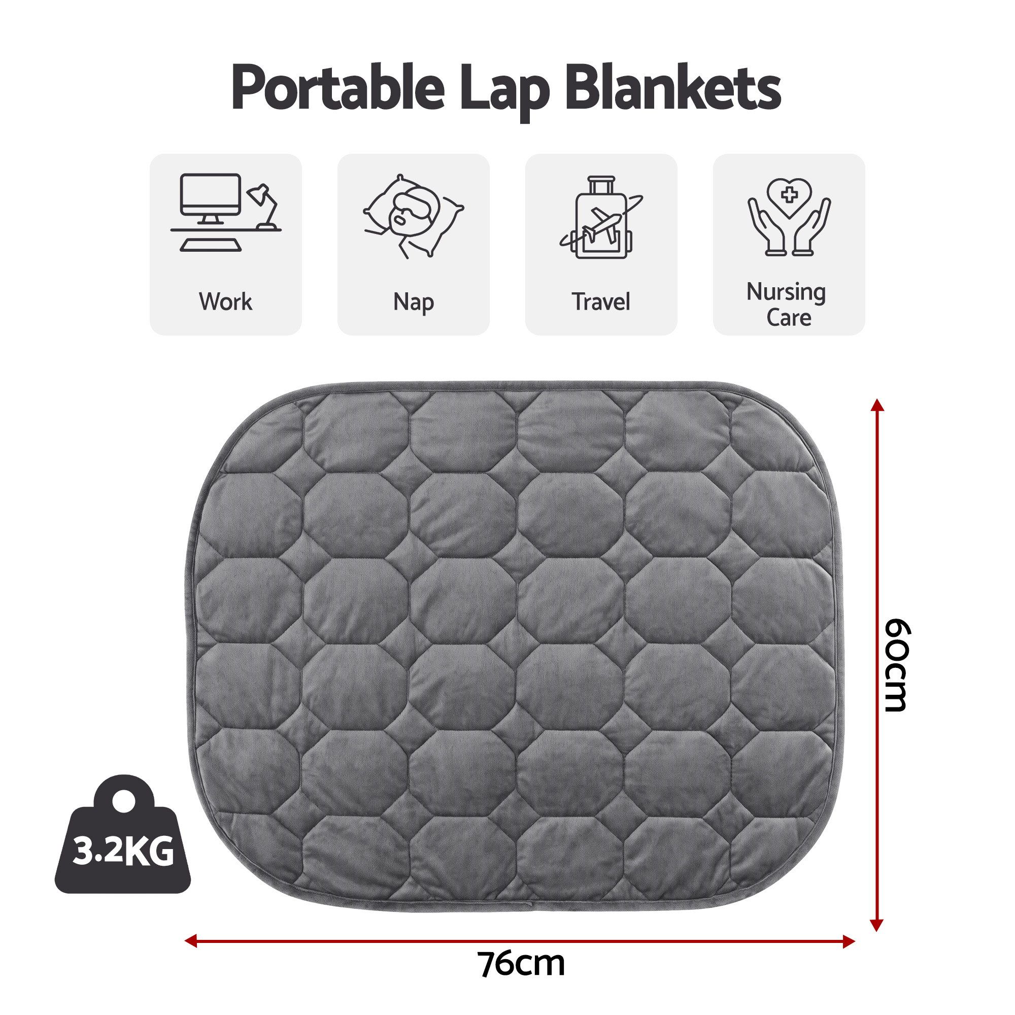 Giselle Weighted Lap Blanket 3.2KG Grey Crystal Velvet Quilted Glass Bead Fill
