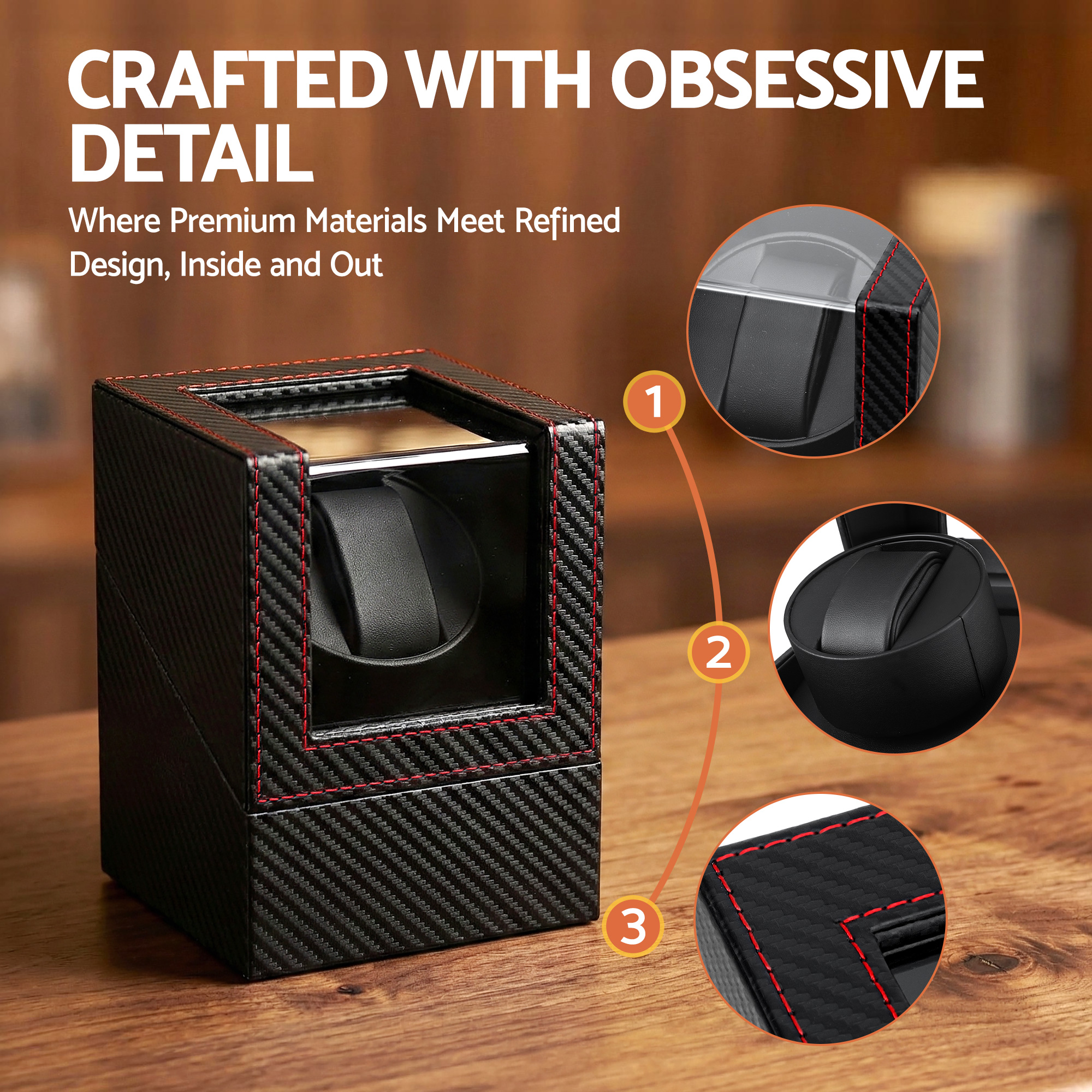 Embellir Watch Winder Box Automatic Single Quiet Carbon Fibre Black