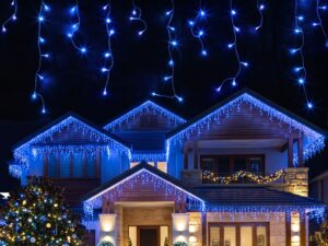Jingle Jollys 32M Christmas Lights Solar Icicle String Lights 960 LED Blue