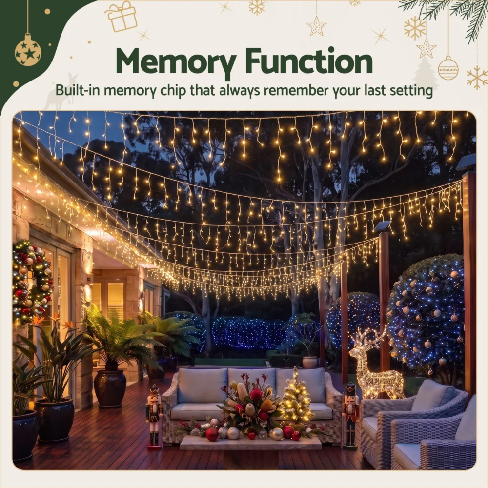 Jingle Jollys 32M Christmas Lights Icicle String Light 960 LED Decor Warm White