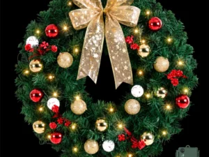 Jingle Jollys Christmas Wreath 60CM LED Garland Berries Bow Baubles Xmas Decor