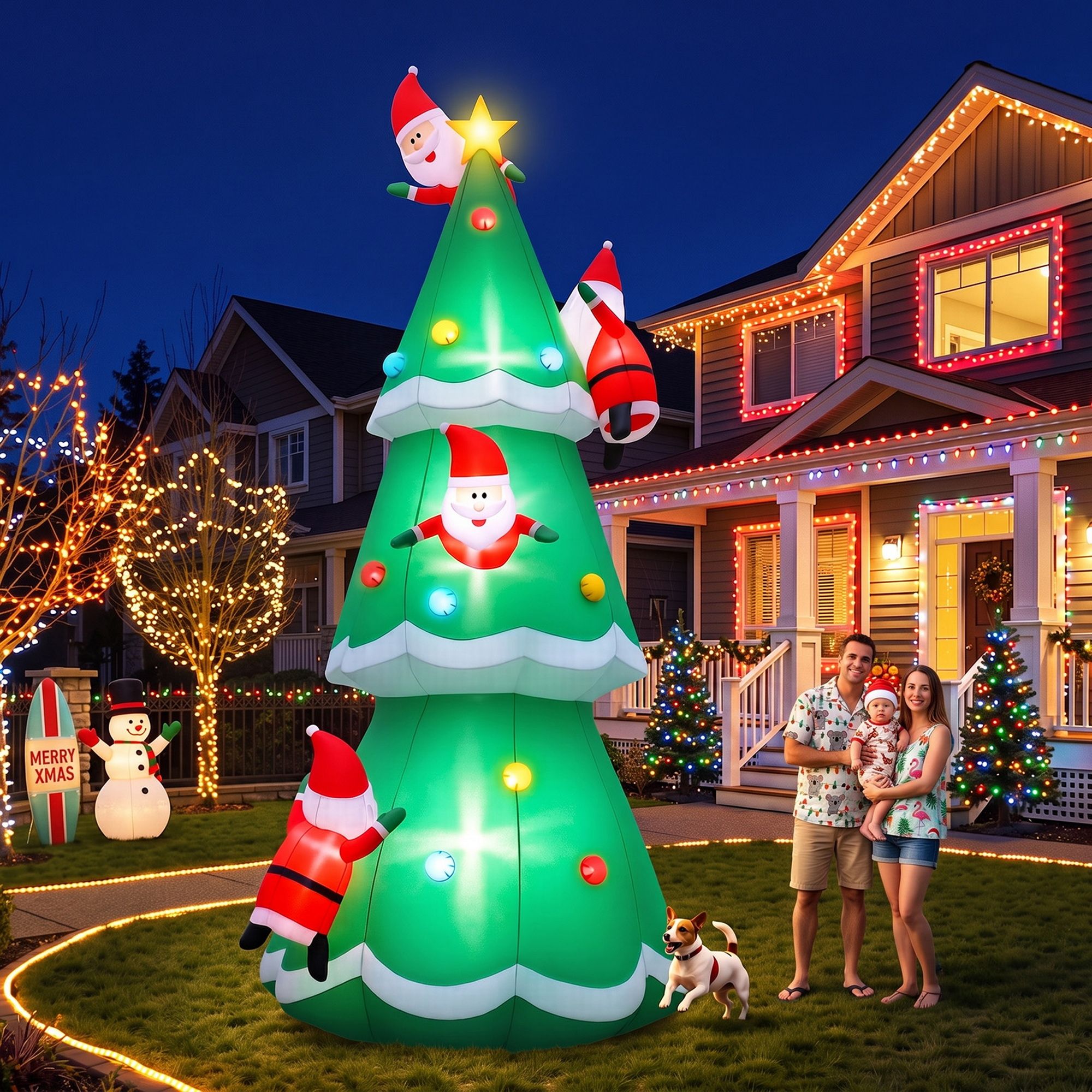 Jingle Jollys Christmas Inflatable Santa Tree 5M Illuminated Decorations