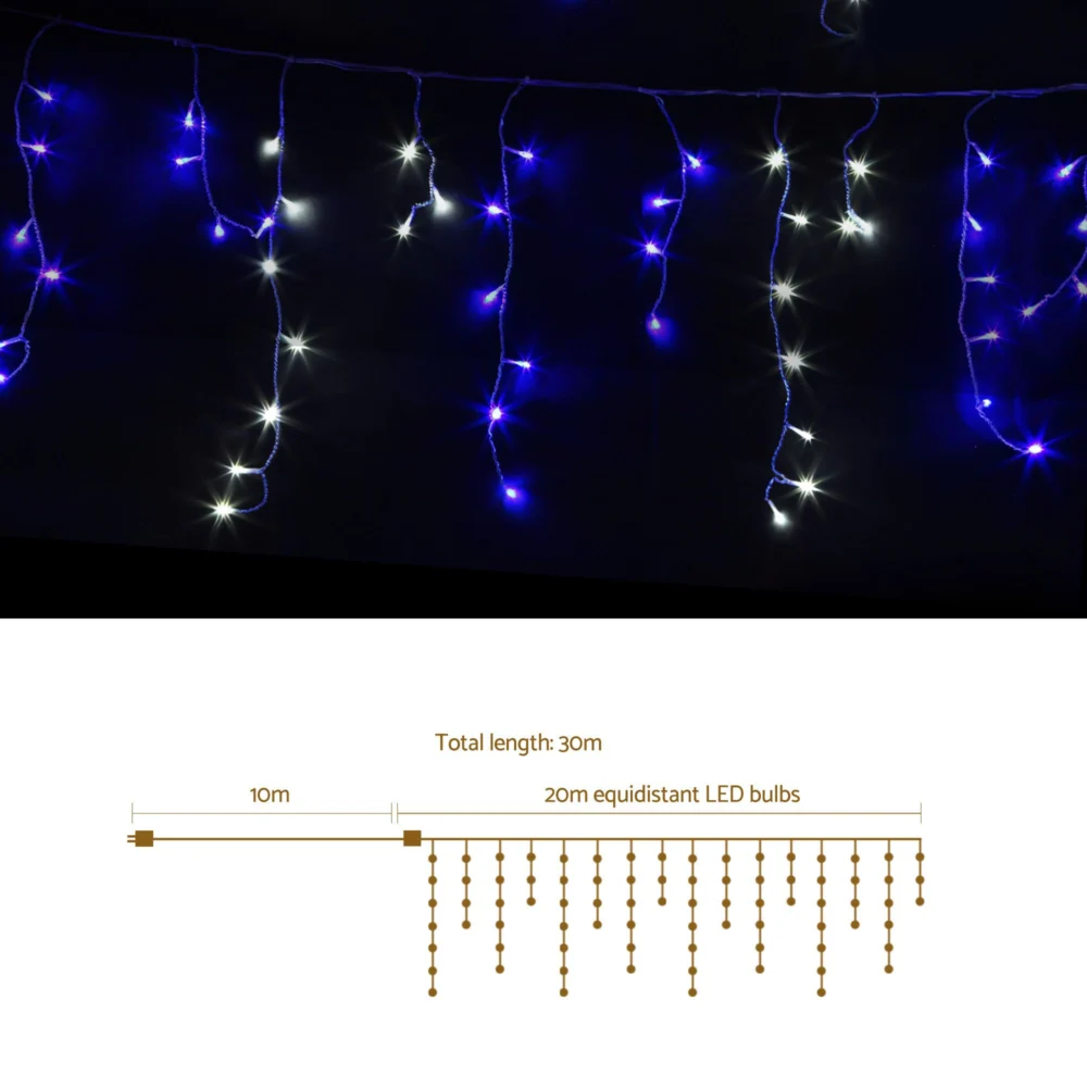 20M Christmas Lights Icicle Light 800 LED Blue White Decor Jingle Jollys