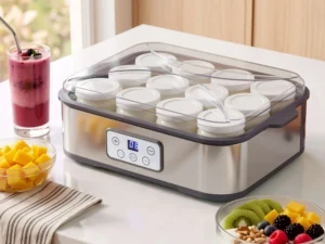 Devanti Yoghurt Maker Machine with 12x180ml Glass Cups Temp Control Grey