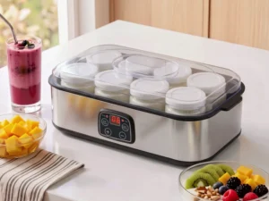 Devanti Yoghurt Maker Machine with 8x180ml Glass Cups Temp Control Black