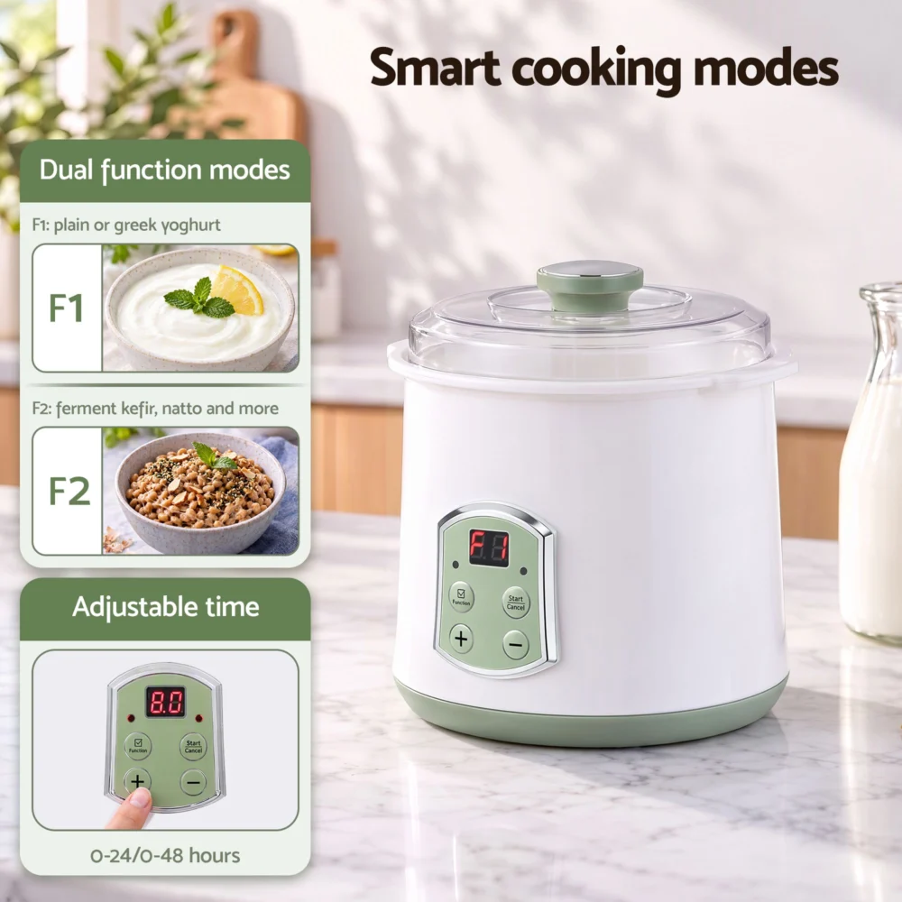 Devanti 2-in-1 Yoghurt Maker & Fermenter 2L w/ Greek Yoghurt Strainer Soft