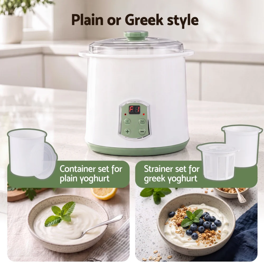 Devanti 2-in-1 Yoghurt Maker & Fermenter 2L w/ Greek Yoghurt Strainer Soft