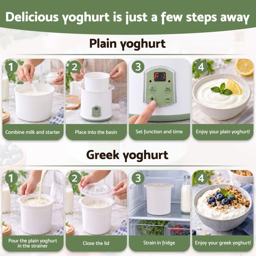 Devanti 2-in-1 Yoghurt Maker & Fermenter 2L w/ Greek Yoghurt Strainer Soft