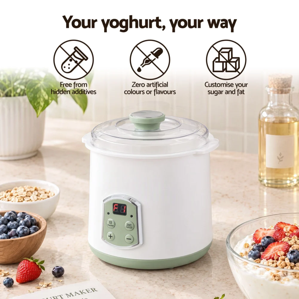 Devanti 2-in-1 Yoghurt Maker & Fermenter 2L w/ Greek Yoghurt Strainer Soft