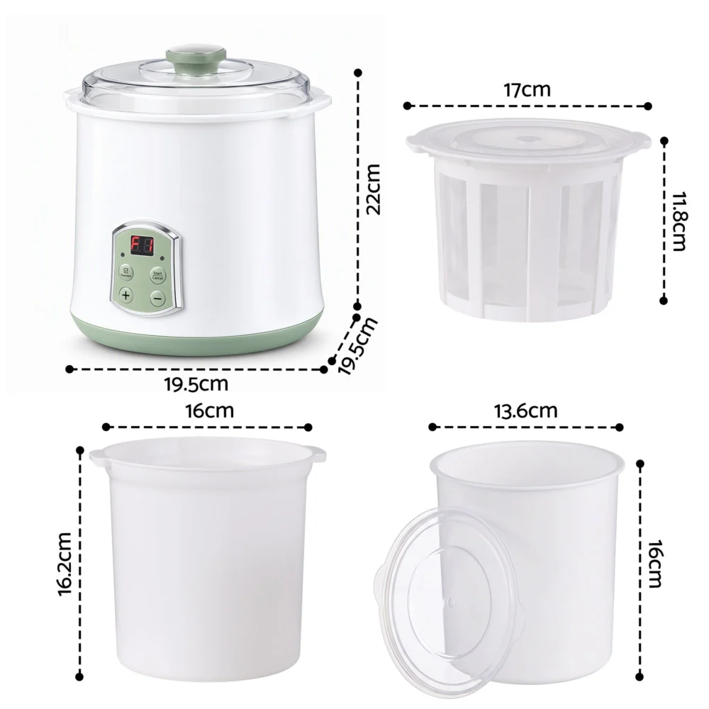 Devanti 2-in-1 Yoghurt Maker & Fermenter 2L w/ Greek Yoghurt Strainer Soft