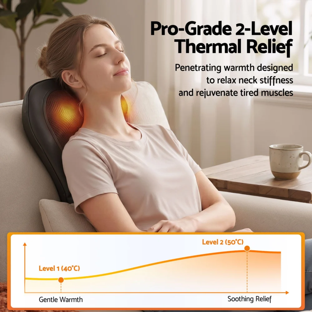 Livemor Back Massager w/ Heat & Traction, Neck & Shoulder Massage Pillow