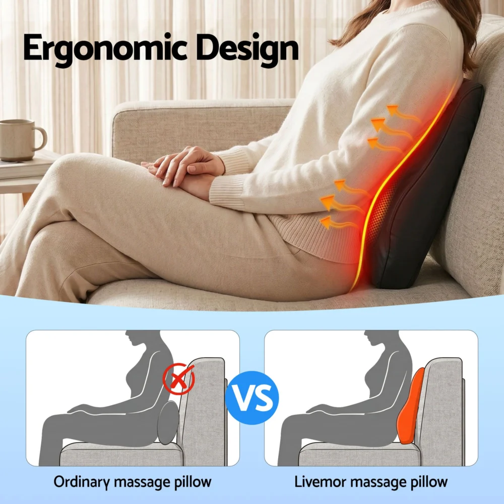 Livemor Back Massager w/ Heat & Traction, Neck & Shoulder Massage Pillow