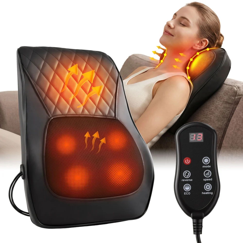 Livemor Back Massager w/ Heat & Traction, Neck & Shoulder Massage Pillow