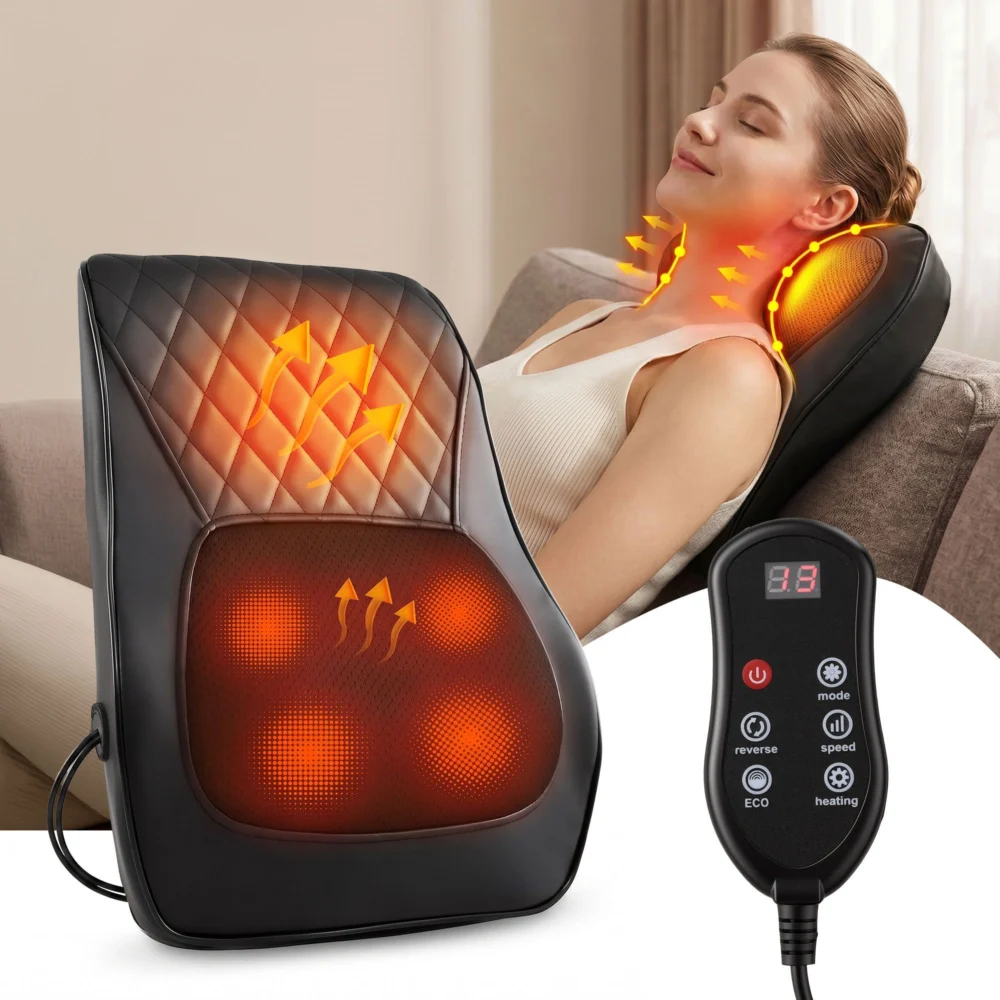 Livemor Back Massager w/ Heat & Traction, Neck & Shoulder Massage Pillow