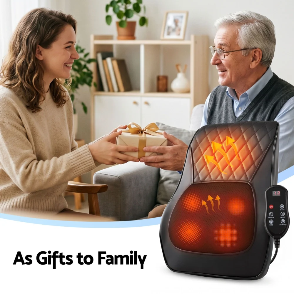 Livemor Back Massager w/ Heat & Traction, Neck & Shoulder Massage Pillow