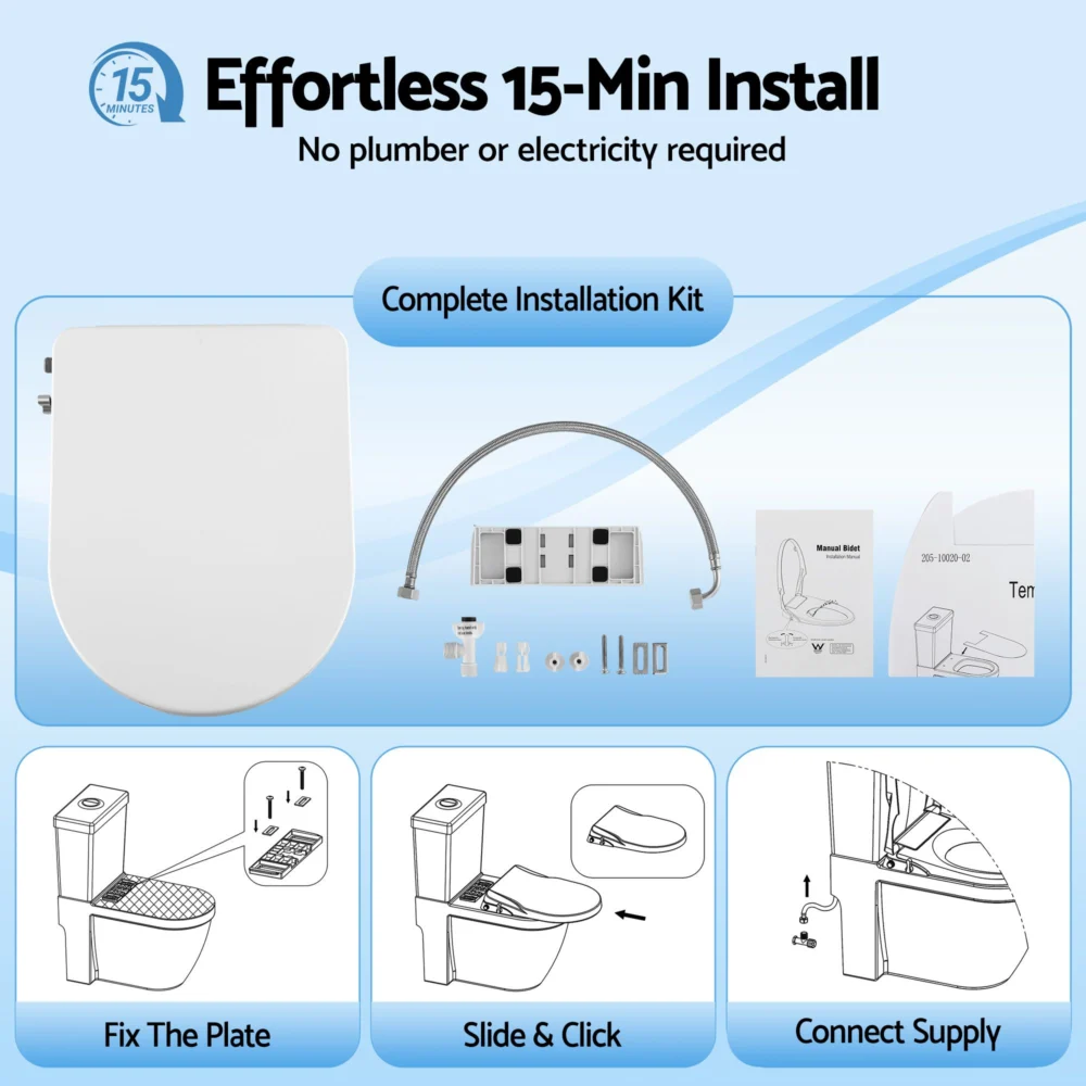 Cefito Non Electric Bidet Toilet Seat D-Shape Dual Nozzle Soft Close WaterMark
