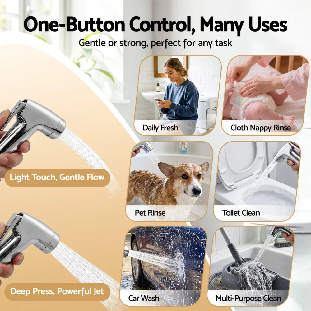 Cefito Handheld Bidet Sprayer for Toilet 1.5m Stainless Steel Hose Jet Spray for