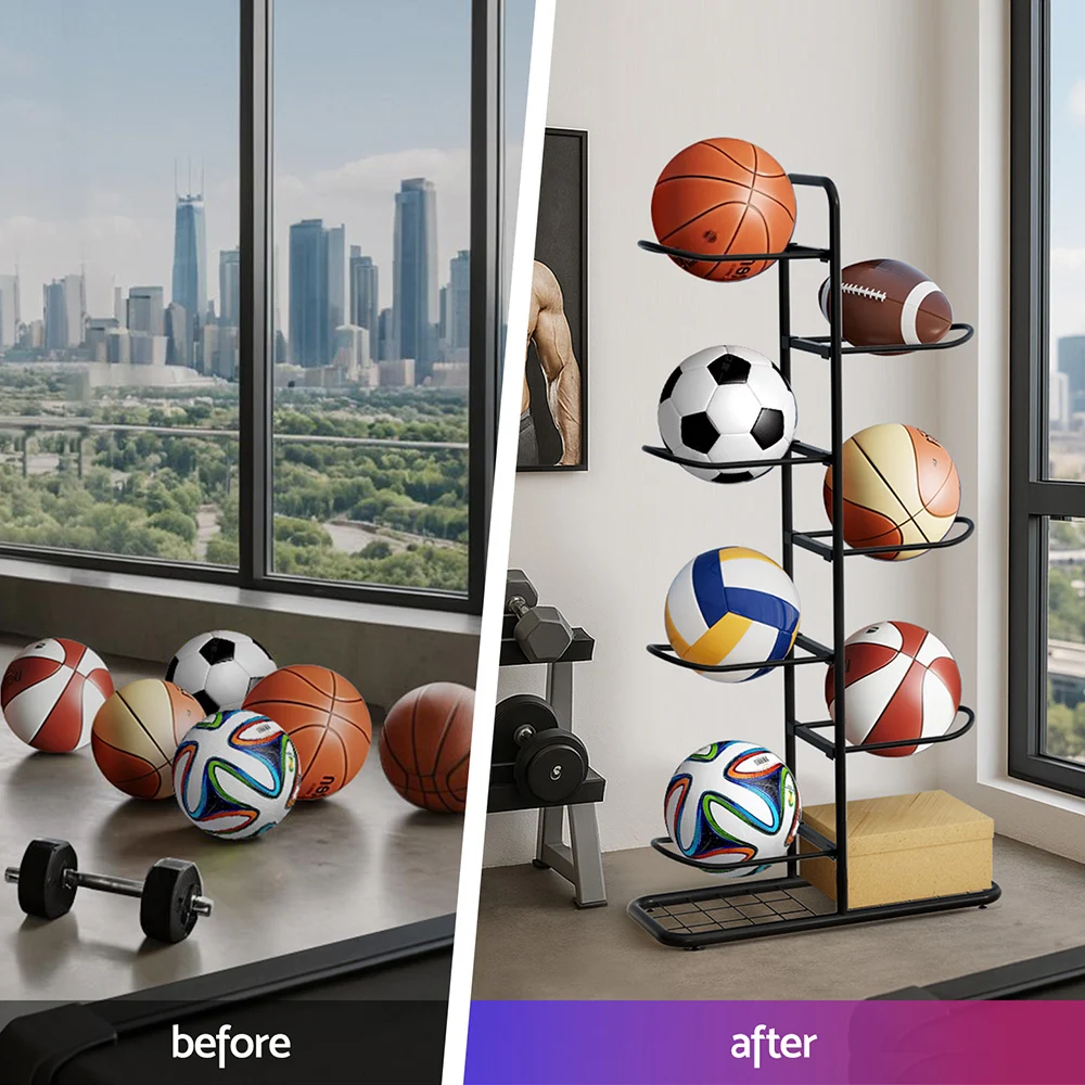 Everfit Ball Storage Rack Sports Equipment Organizer 7-Tier Holder for Garage