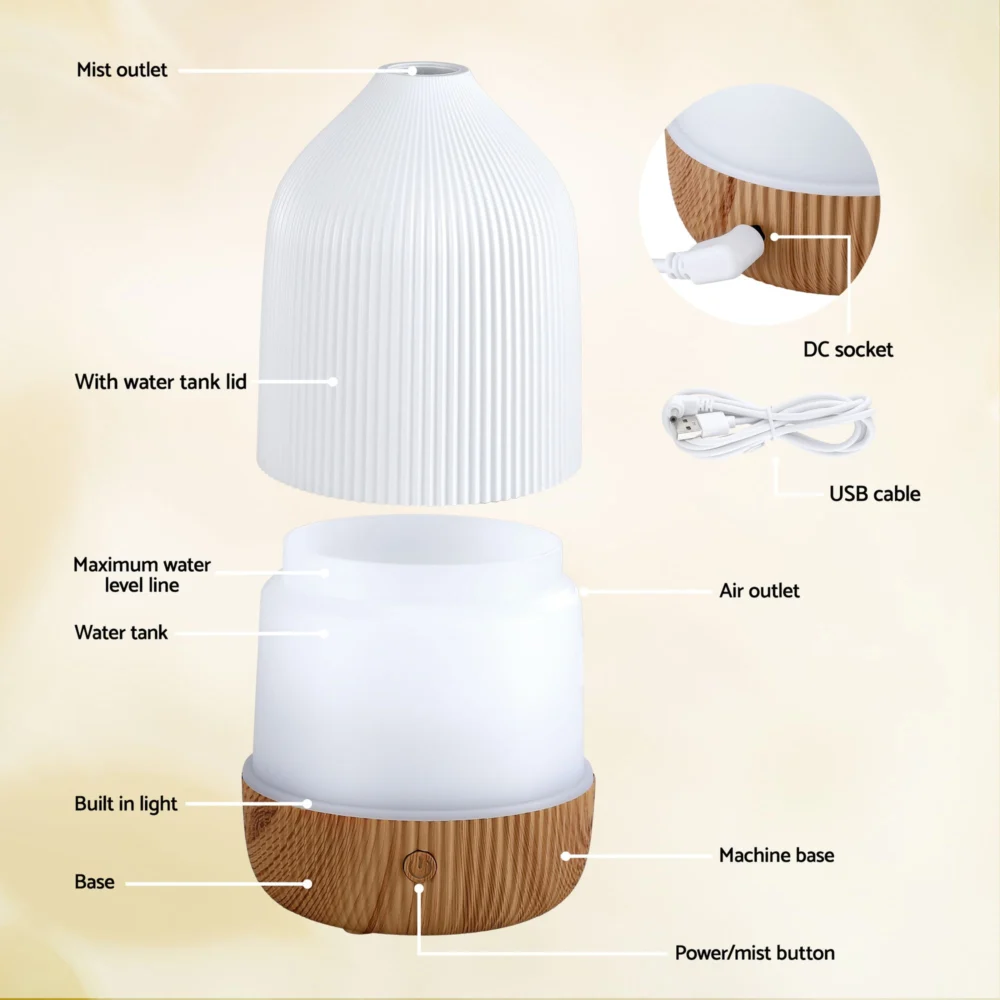Devanti Ultrasonic Aroma Diffuser Aromatherapy 100ml LED Lights Iron Humidifier