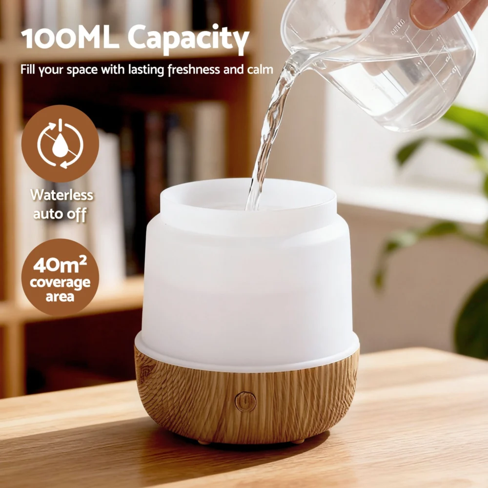 Devanti Ultrasonic Aroma Diffuser Aromatherapy 100ml LED Lights Iron Humidifier