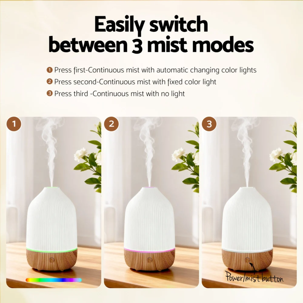 Devanti Ultrasonic Aroma Diffuser Aromatherapy 100ml LED Lights Iron Humidifier