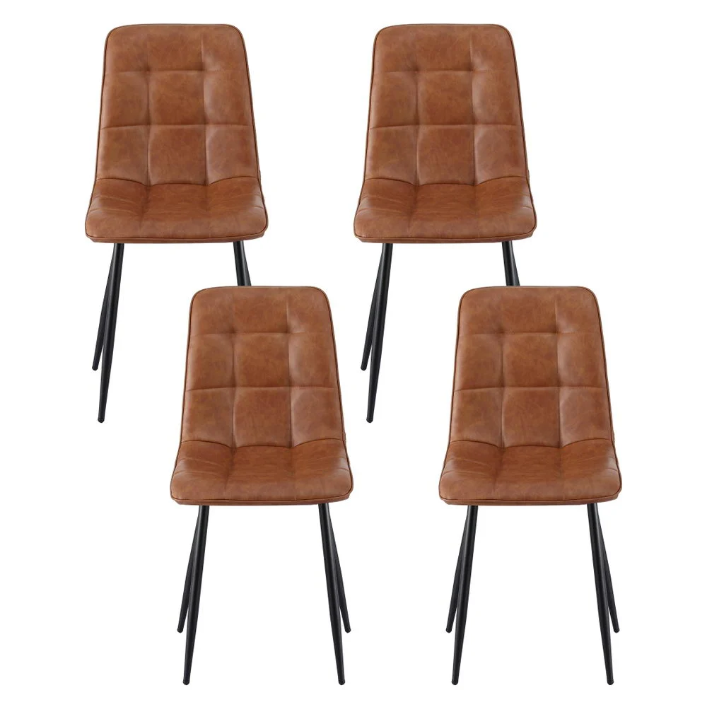 Artiss 4x Dining Chairs Retro PU Leather Kitchen Lounge Cafe Accent Chair Brown