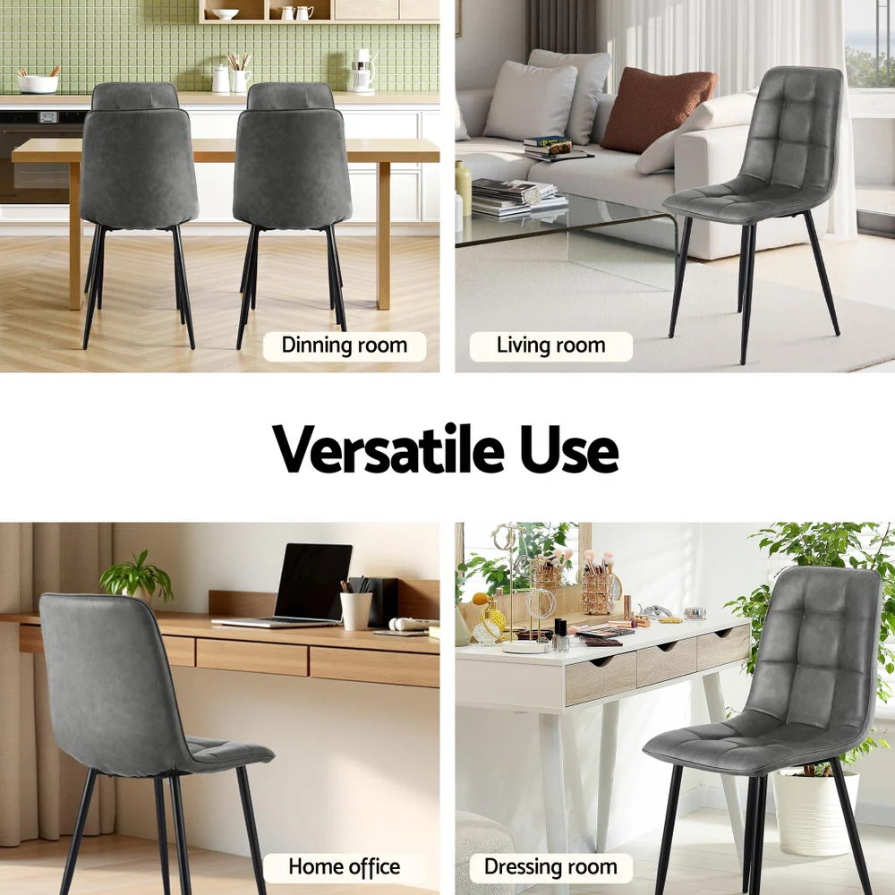 Artiss 4x Dining Chairs Retro PU Leather Kitchen Lounge Cafe Accent Chair Grey
