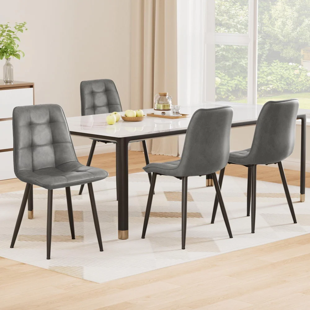 Artiss 4x Dining Chairs Retro PU Leather Kitchen Lounge Cafe Accent Chair Grey