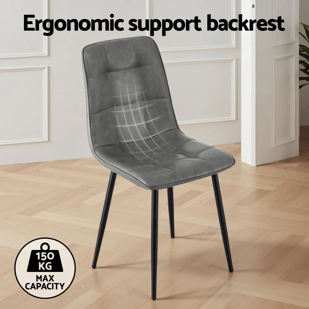 Artiss 4x Dining Chairs Retro PU Leather Kitchen Lounge Cafe Accent Chair Grey