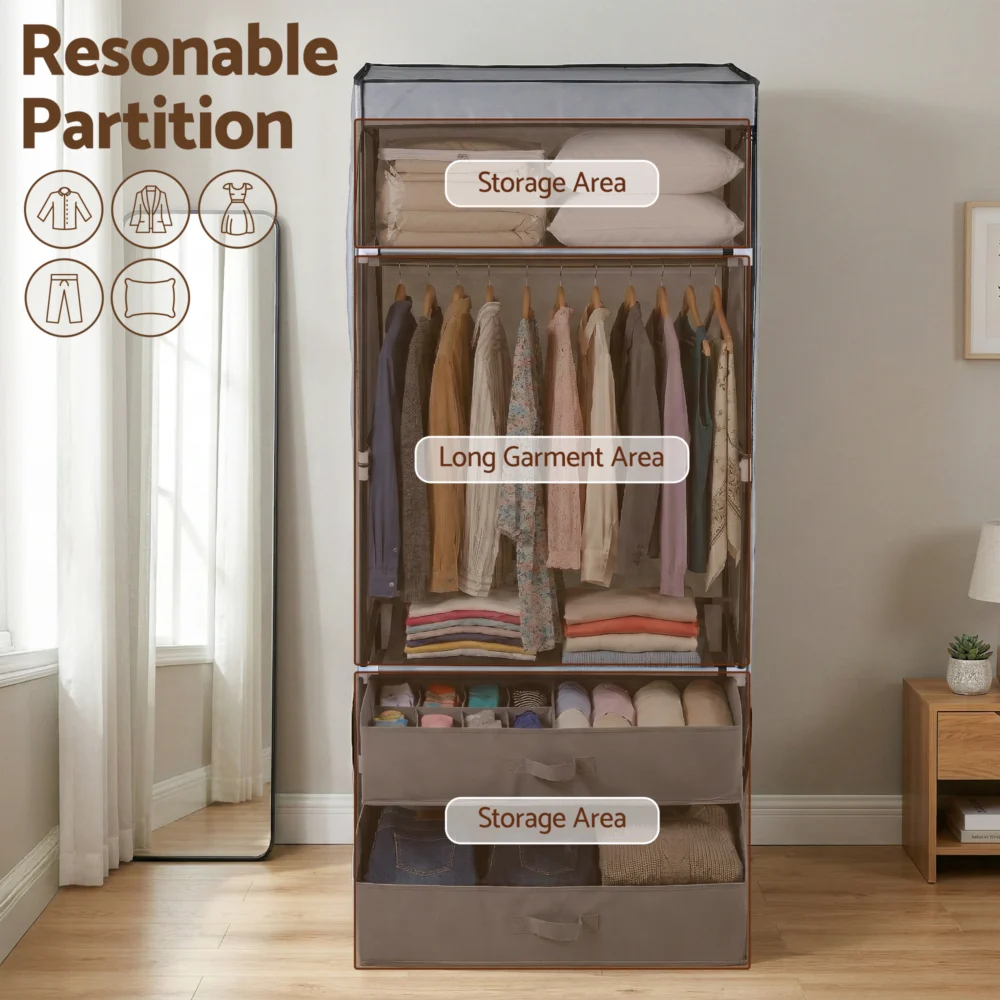 Artiss Large Portable Clothes Closet Wardrobe with Magnetic Door Grey