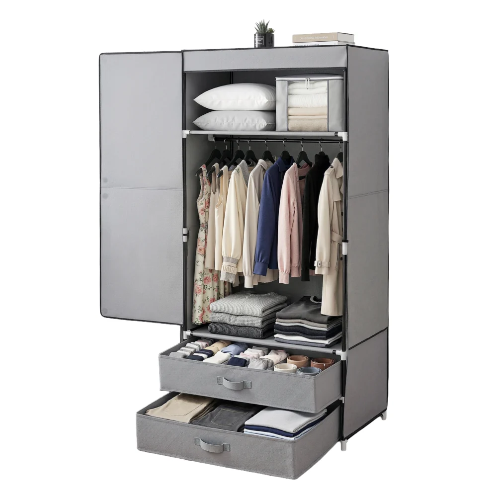 Artiss Large Portable Clothes Closet Wardrobe with Magnetic Door Grey