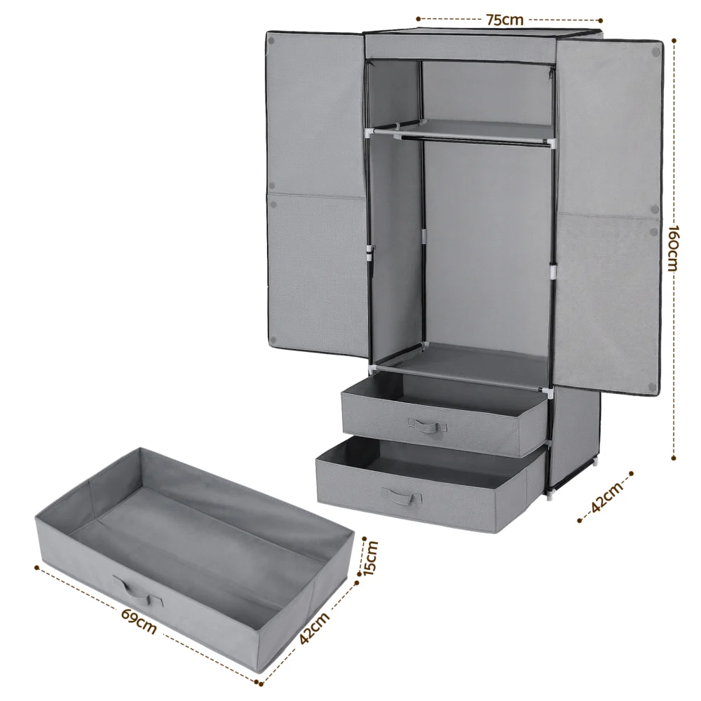 Artiss Large Portable Clothes Closet Wardrobe with Magnetic Door Grey