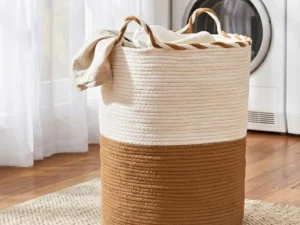 Artiss Woven Laundry Basket with handles Foldable White & Brown