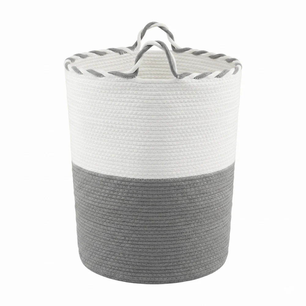 Artiss Woven Laundry Basket with handles Foldable White & Grey
