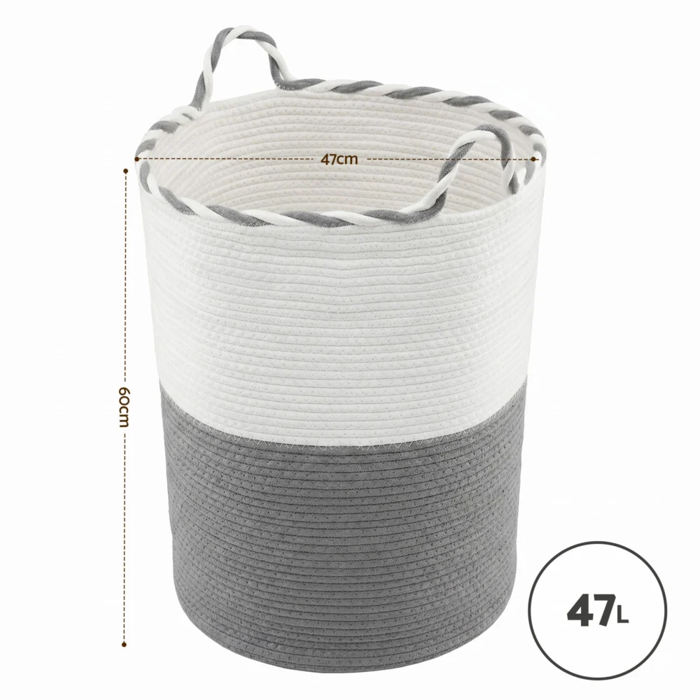 Artiss Woven Laundry Basket with handles Foldable White & Grey