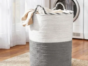 Artiss Woven Laundry Basket with handles Foldable White & Grey